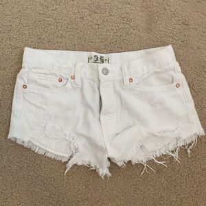 Free People White Distressed Jean Shorts